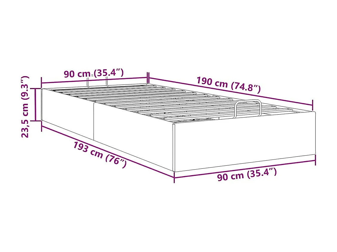 Estrutura de cama otomana sem colchão 90x190 cm cinzento escuro