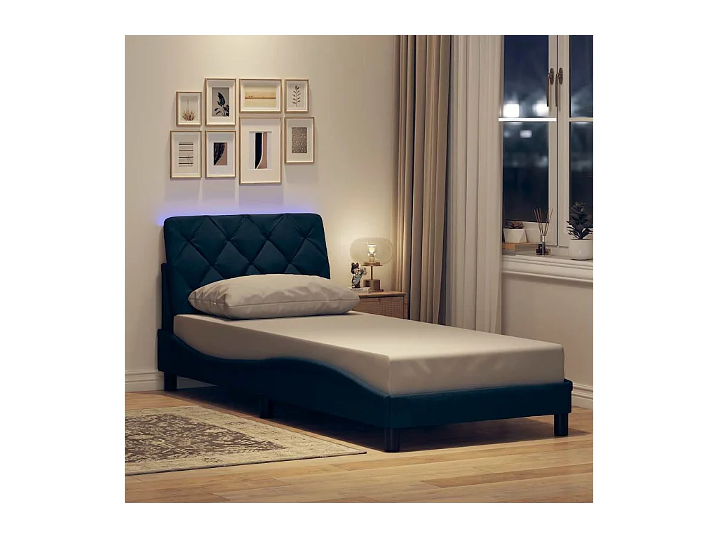 Bettgestell mit LED ohne Matratze Blau 90x200 cm Stoff