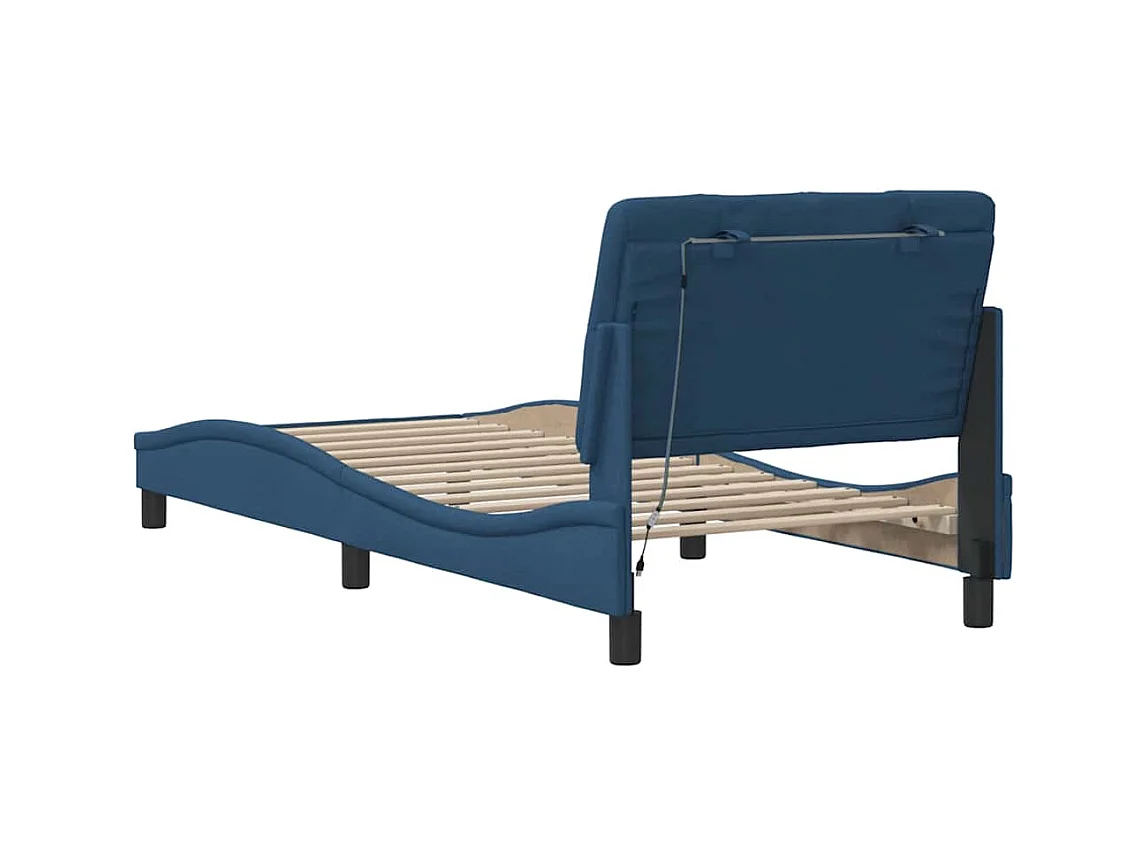 Bettgestell mit LED ohne Matratze Blau 90x200 cm Stoff