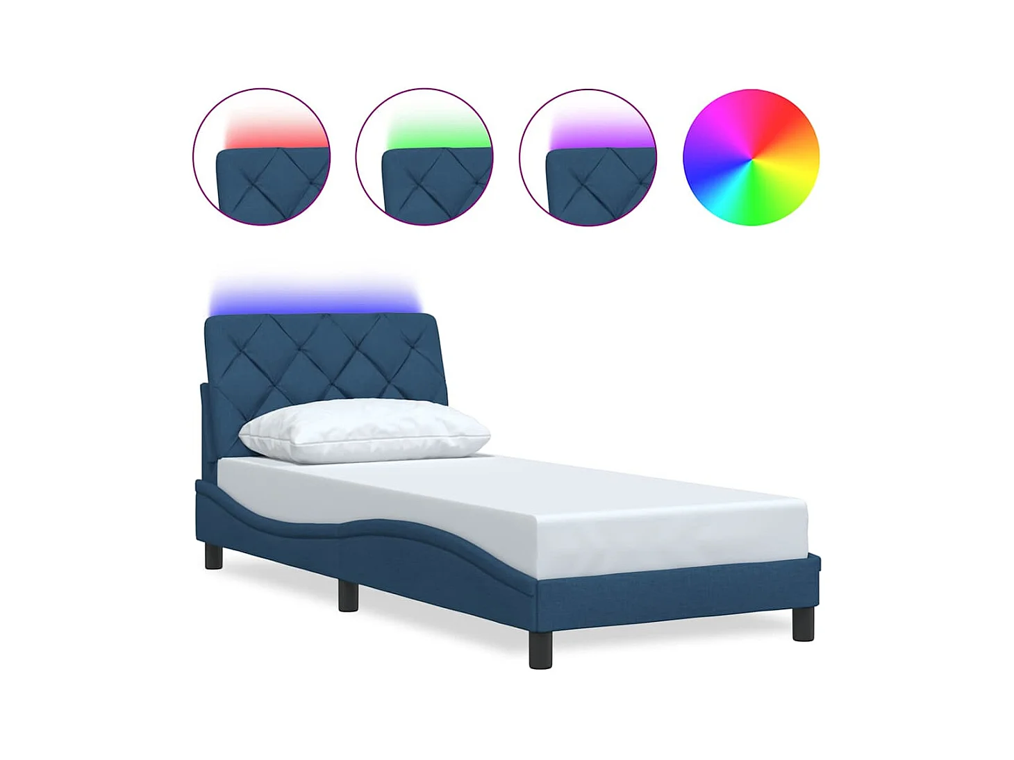 Bettgestell mit LED ohne Matratze Blau 90x200 cm Stoff
