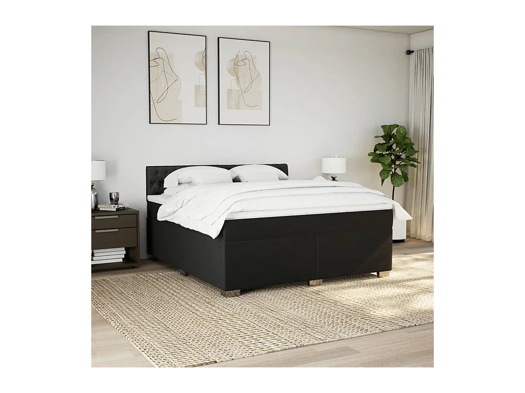 Sommier à lattes de lit avec matelas Noir 180x200 cm Tissu