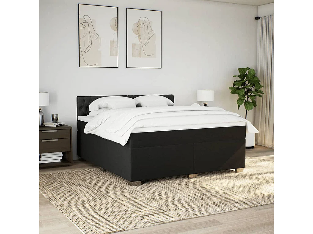 Giroletto a Molle con Materasso Nero 180x200 cm in Tessuto