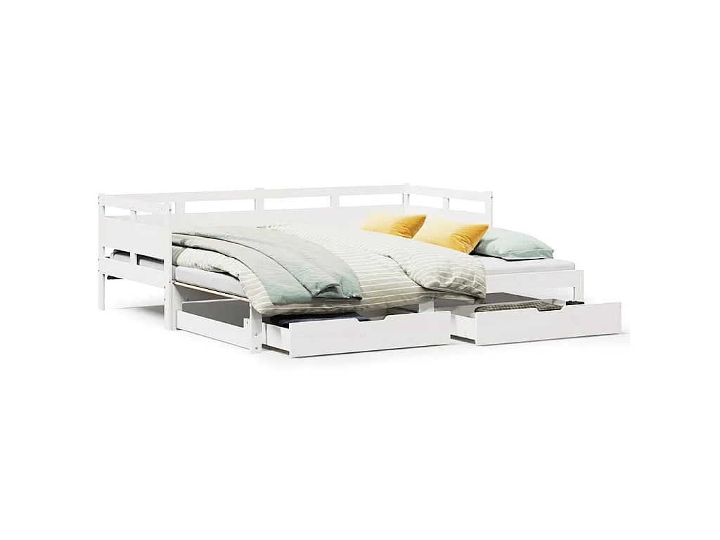 Slaapbank met onderschuifbed/lades zonder matras 90x190 cm wit