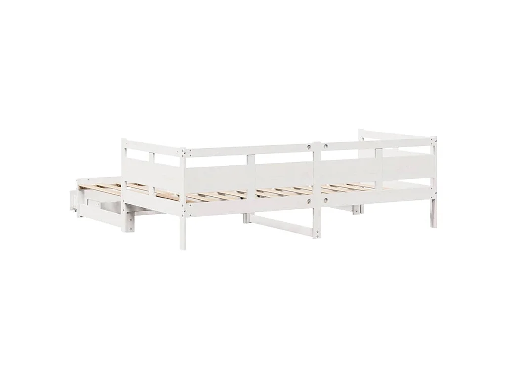 Slaapbank met onderschuifbed/lades zonder matras 90x190 cm wit
