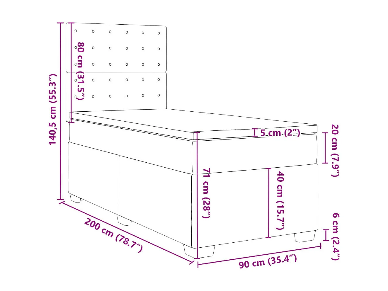 Boxspringbett mit Matratze Schwarz 90x200 cm Stoff