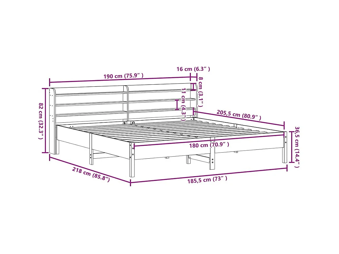 Cadre de lit sans matelas blanc 180x200 cm bois massif de pin