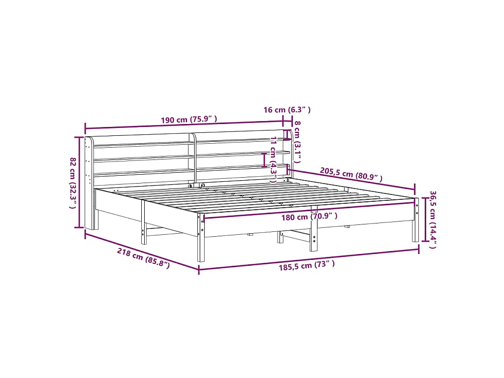 Bedframe zonder matras massief grenenhout wit 180x200 cm