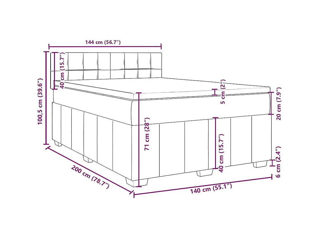 Boxspring met matras stof lichtgrijs 140x200 cm