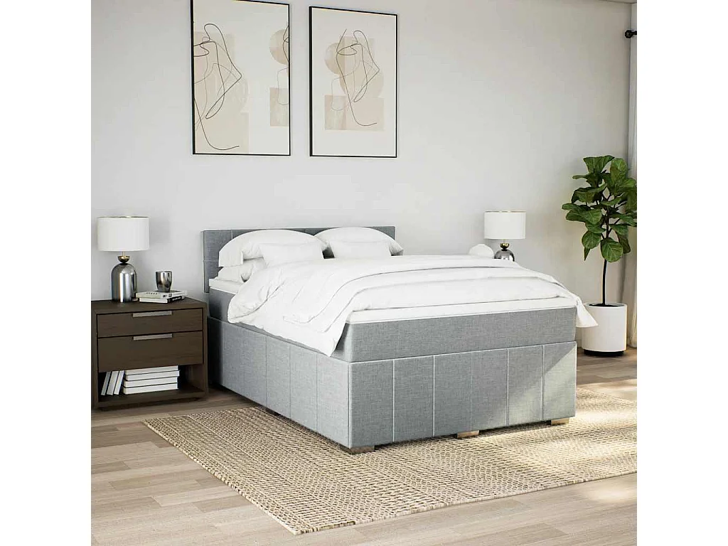 Giroletto a Molle con Materasso Grigio Chiaro 140x200cm Tessuto