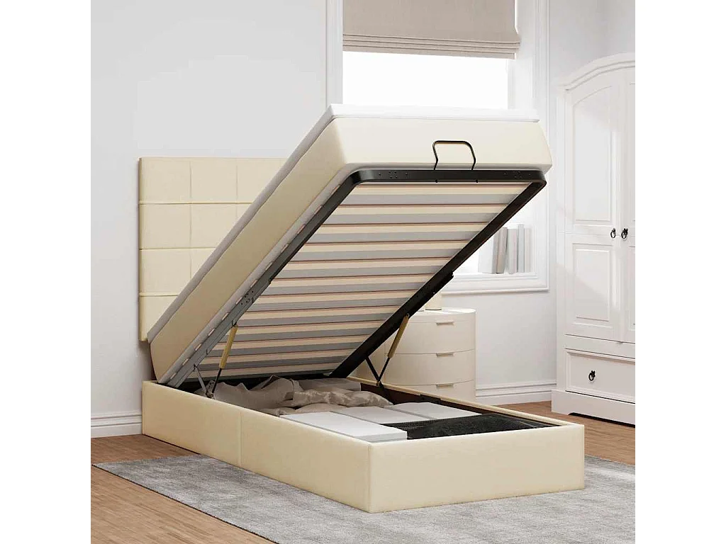 Bed poef met matras en LED's 90x200 cm stof crèmekleurig