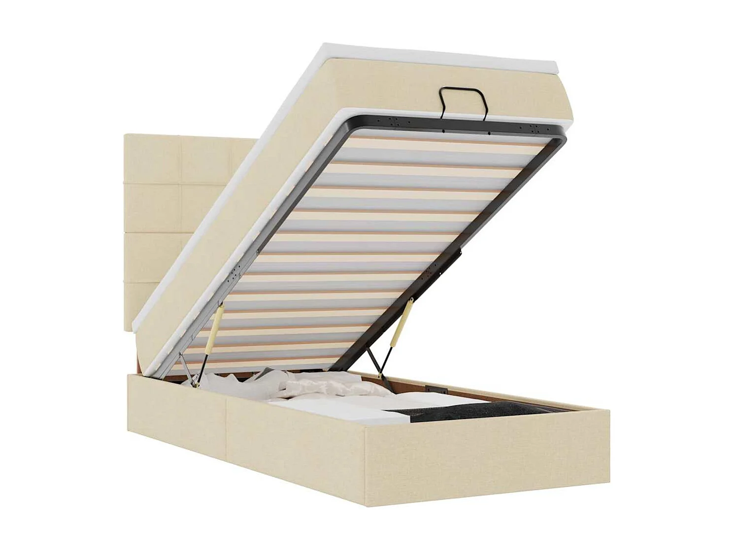 Bed poef met matras en LED's 90x200 cm stof crèmekleurig