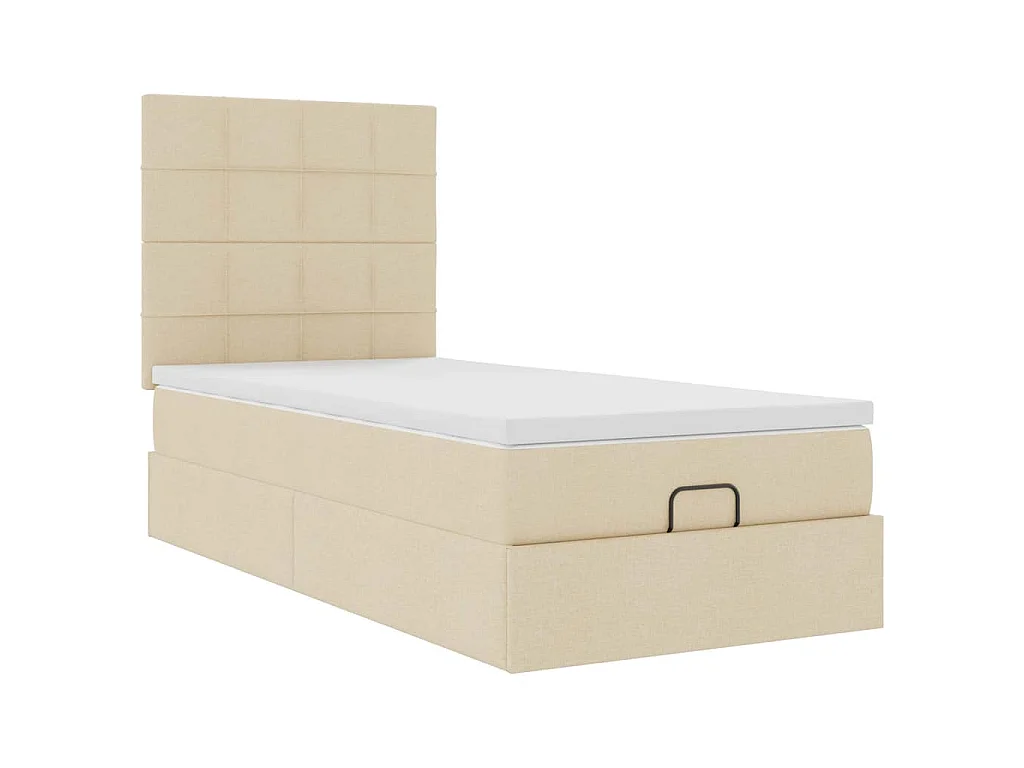 Cama otomana con colchón y luces LED tela crema 90x200 cm