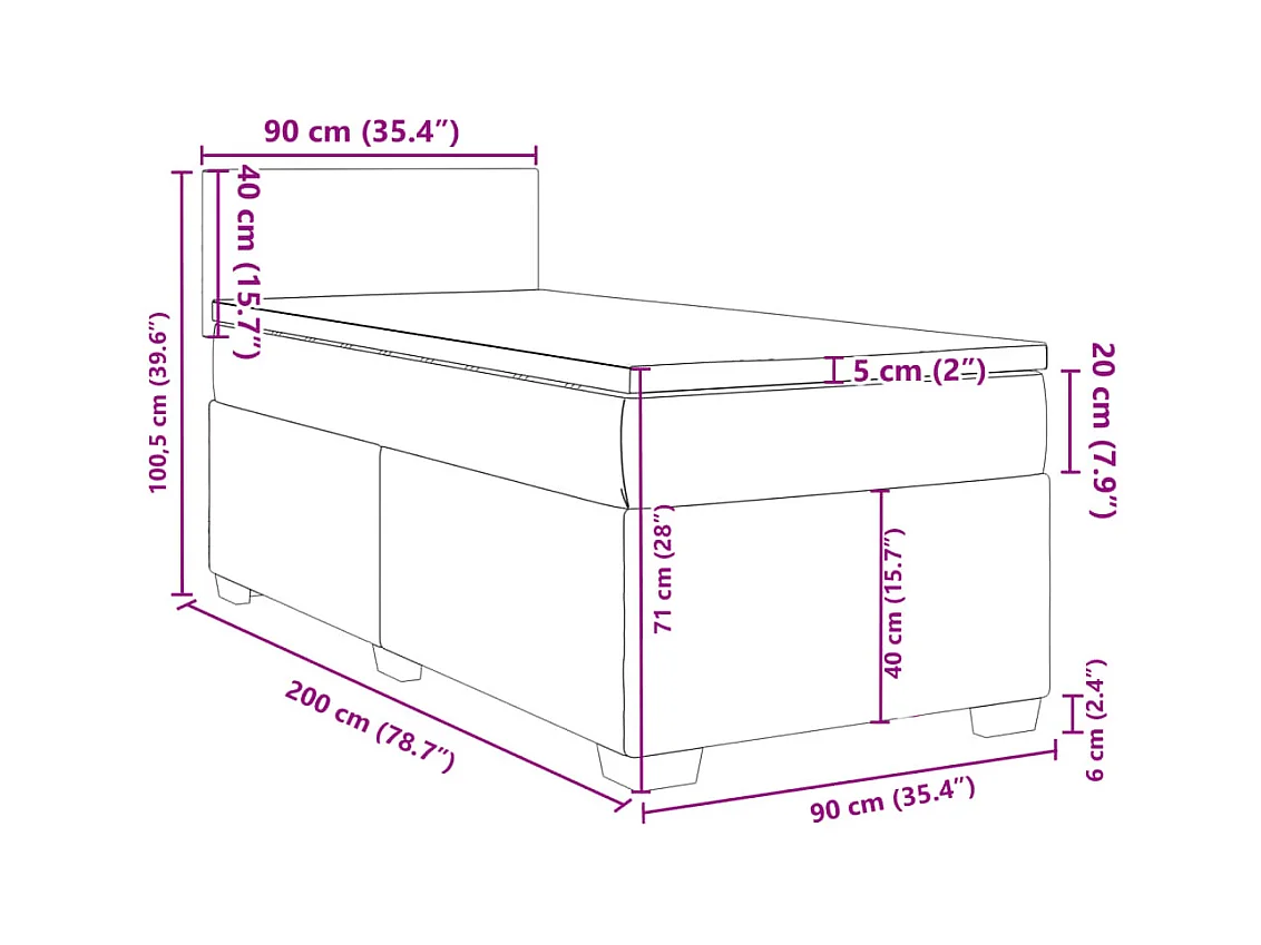 Boxspringbett mit Matratze Dunkelgrau 90x200 cm Stoff