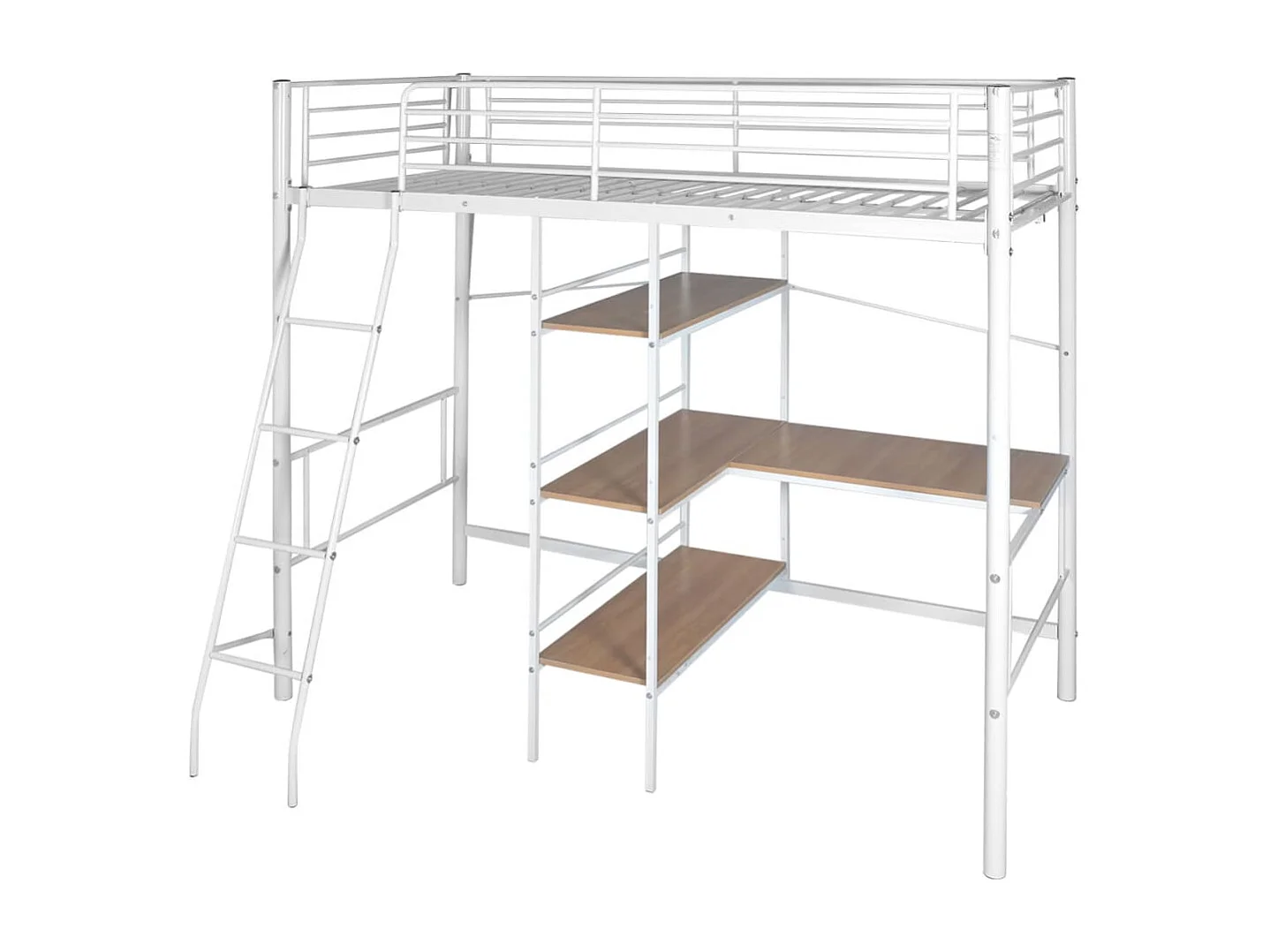 Cama alta com secretária metal 90x200 cm branco e castanho