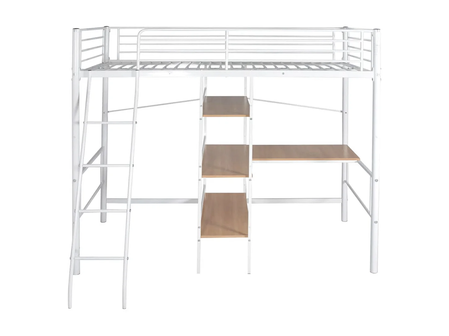 Cama alta com secretária metal 90x200 cm branco e castanho