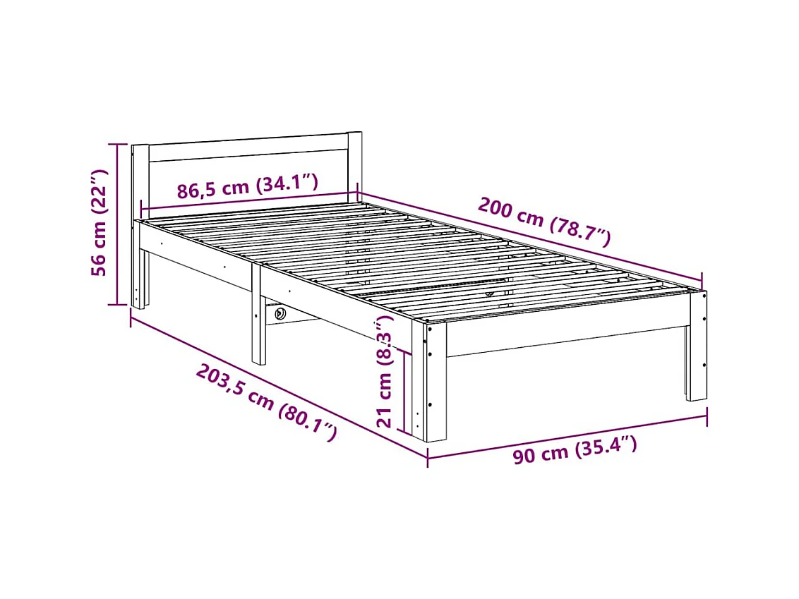 Cadre de lit sans matelas blanc 90x200 cm bois de pin massif