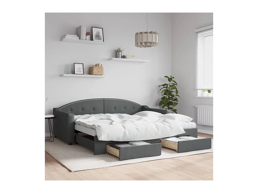 Tagesbett Ausziehbar mit Schubladen Dunkelgrau 90x190 cm Stoff
