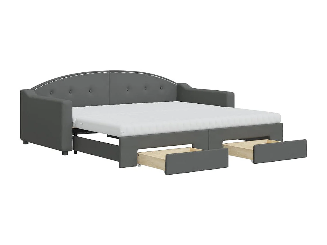 Tagesbett Ausziehbar mit Schubladen Dunkelgrau 90x190 cm Stoff