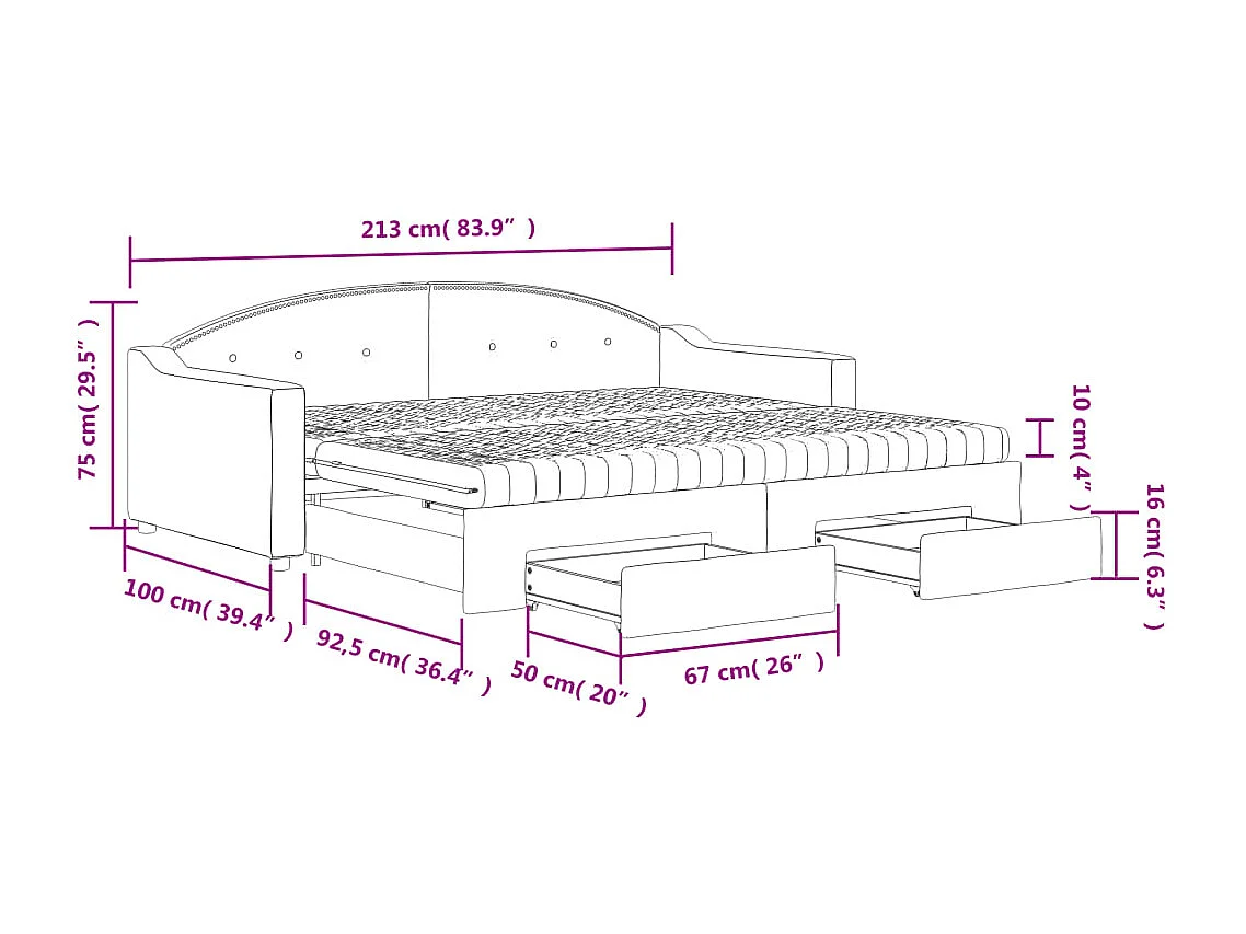 Tagesbett Ausziehbar mit Schubladen Dunkelgrau 90x190 cm Stoff