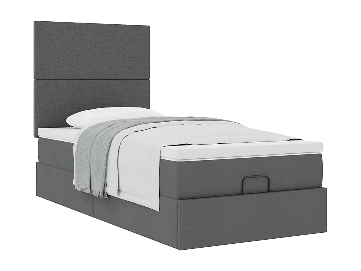 Ottoman-Bett mit Matratze Dunkelgrau 90x190 cm Stoff