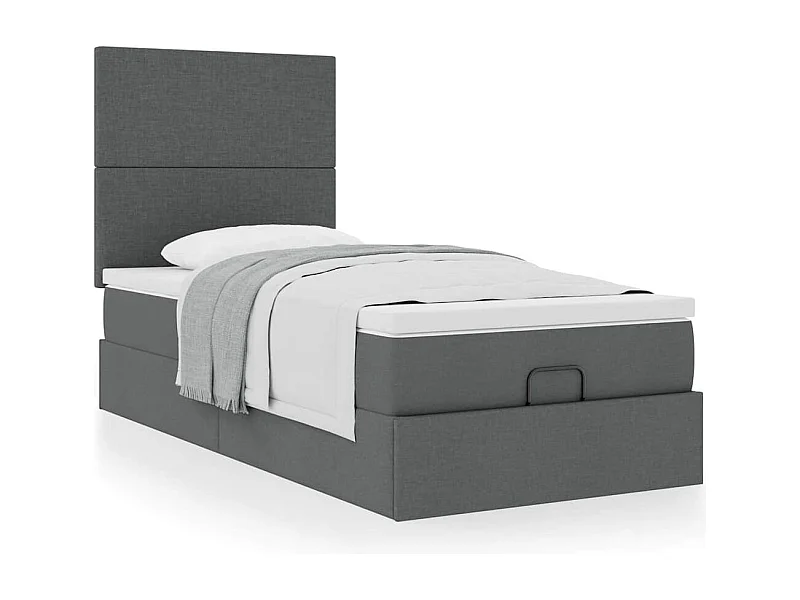 Cadre de lit ottoman avec matelas gris foncé 90x190 cm tissu