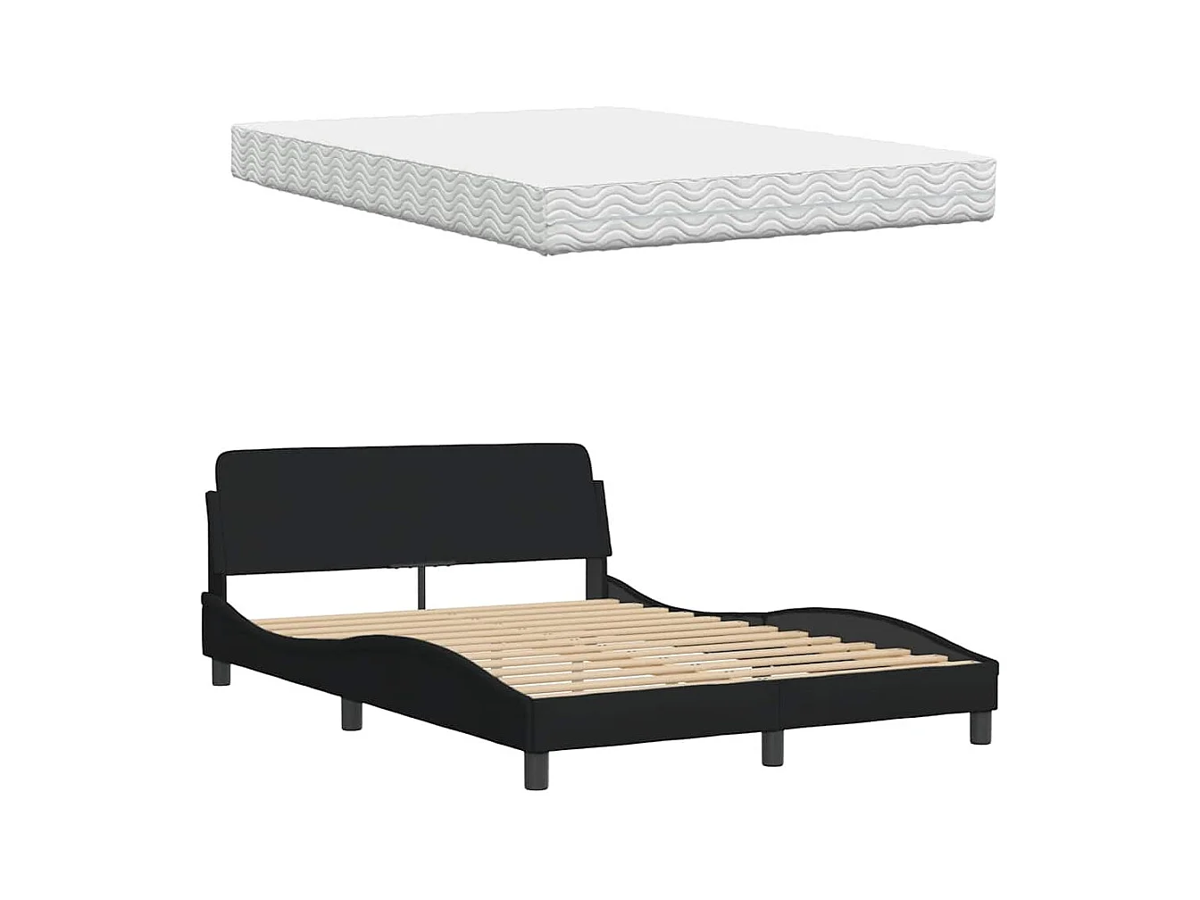 Lit avec matelas Hanko noir 140x190 cm tissu