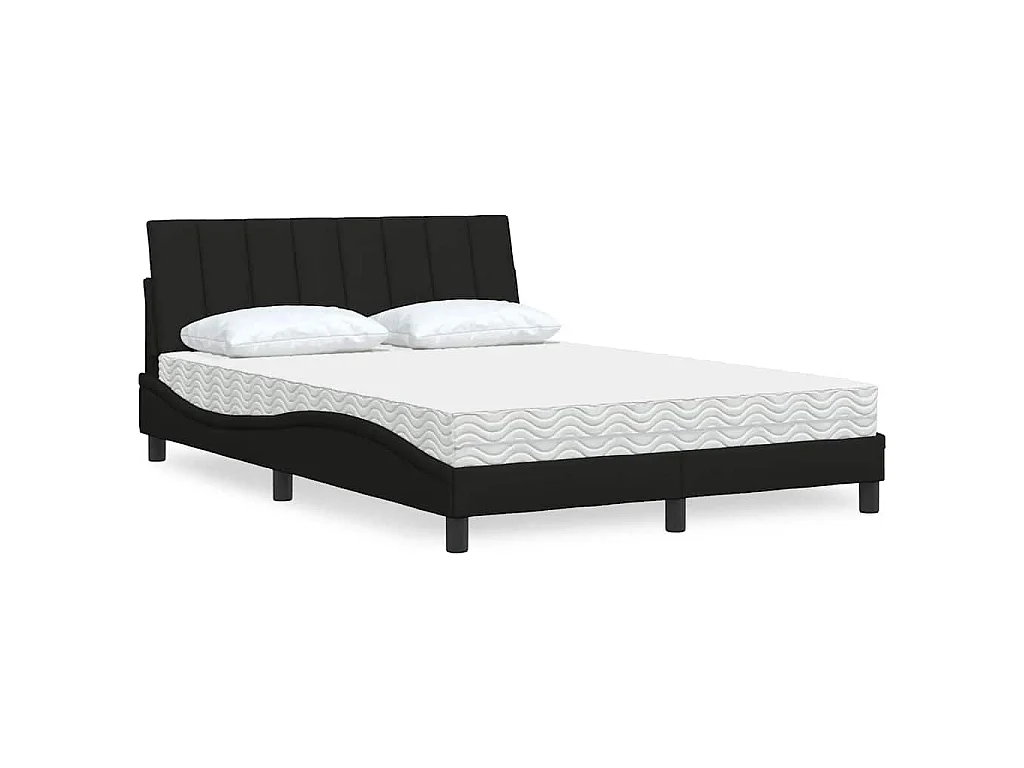 Lit avec matelas Hanko noir 140x190 cm tissu