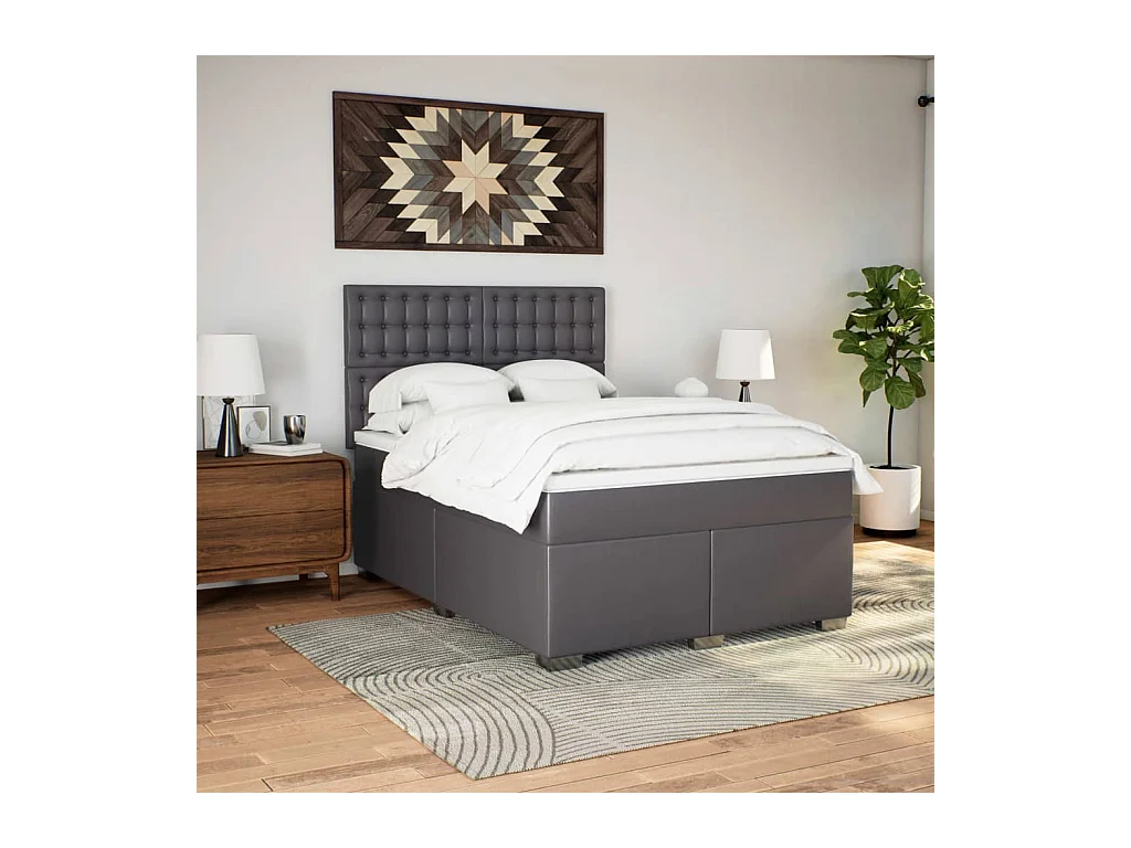 Sommier à lattes de lit avec matelas Gris 140x190 cm Similicuir