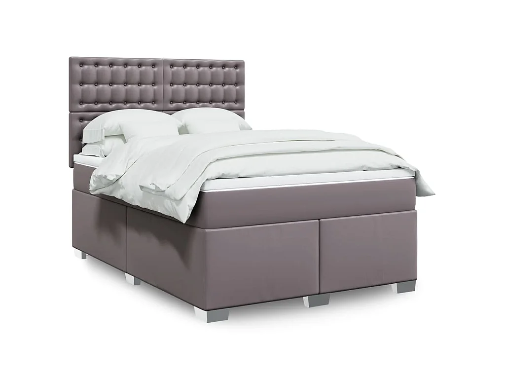Cama com molas/colchão 140x190 cm couro artificial cinzento
