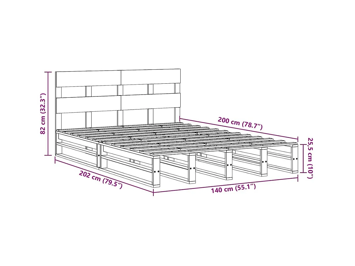 Bedframe zonder matras massief grenenhout wasbruin 140x200 cm