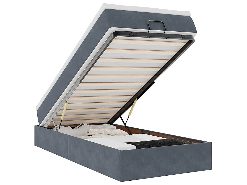 Estructura cama otomana colchón terciopelo gris oscuro