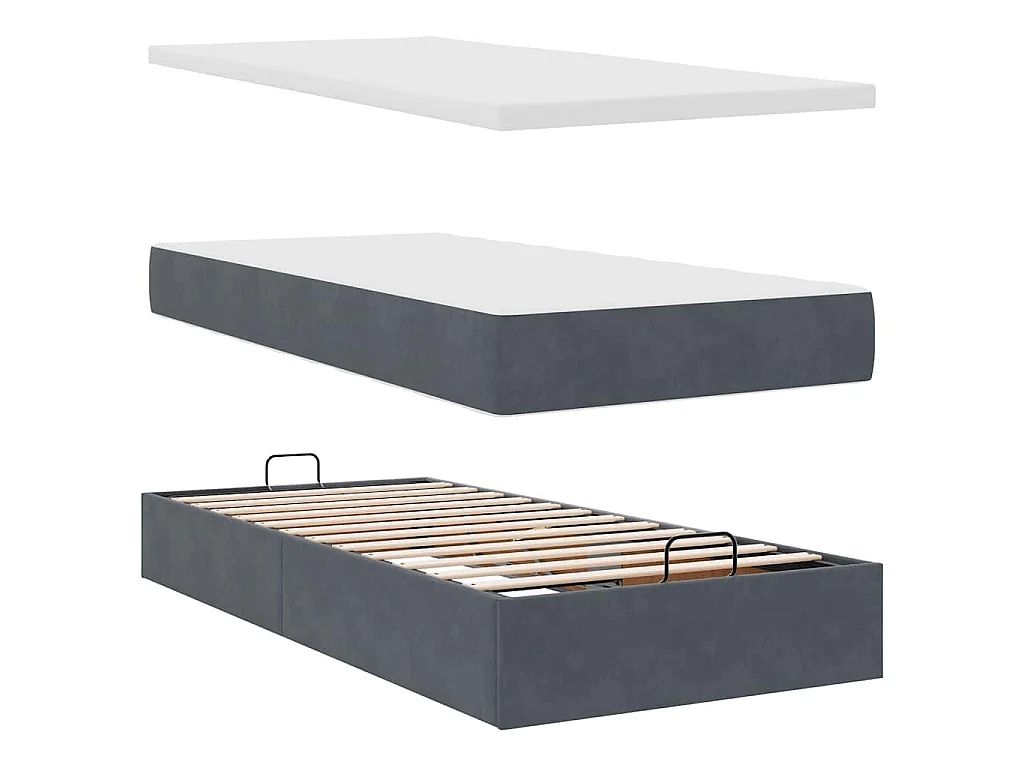 Estructura cama otomana colchón terciopelo gris oscuro