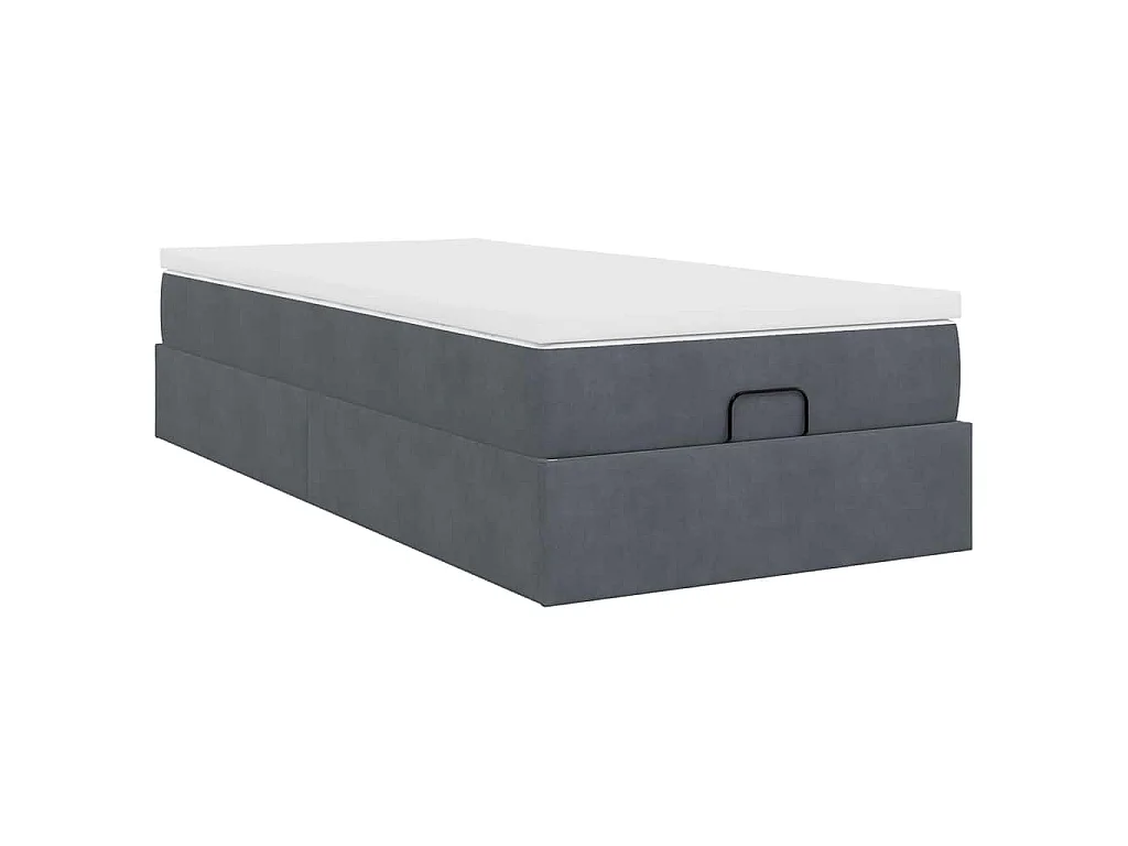 Estructura cama otomana colchón terciopelo gris oscuro