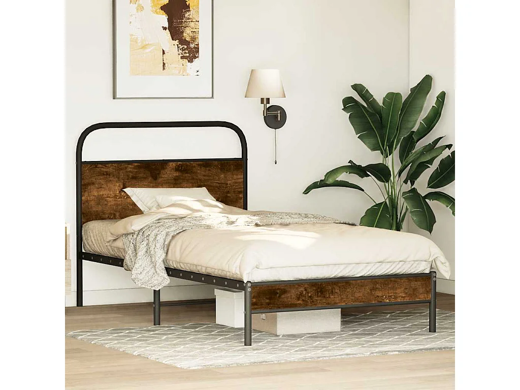 Cadre de lit sans matelas 90x190cm chêne fumé bois d'ingénierie