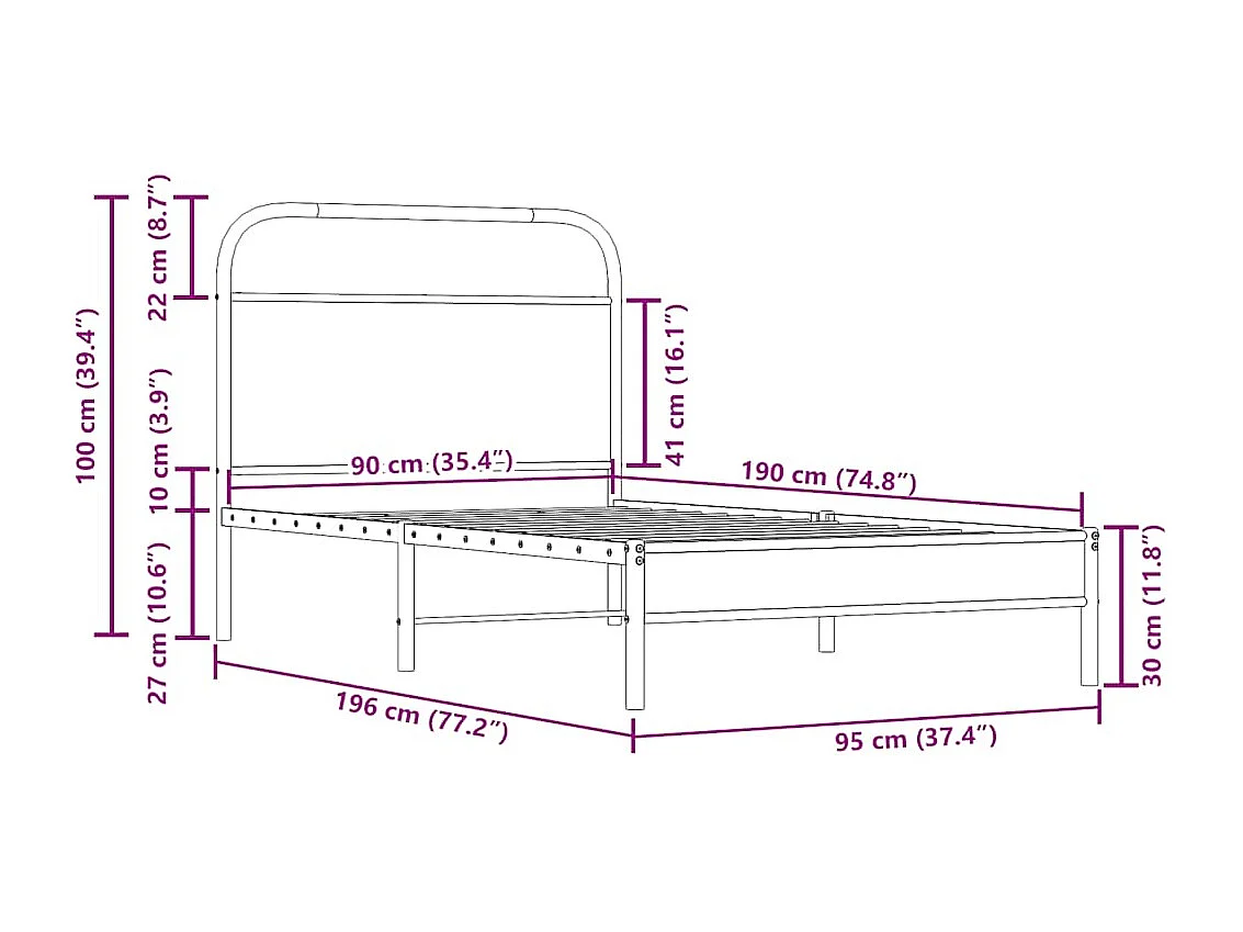 Cadre de lit sans matelas 90x190cm chêne fumé bois d'ingénierie