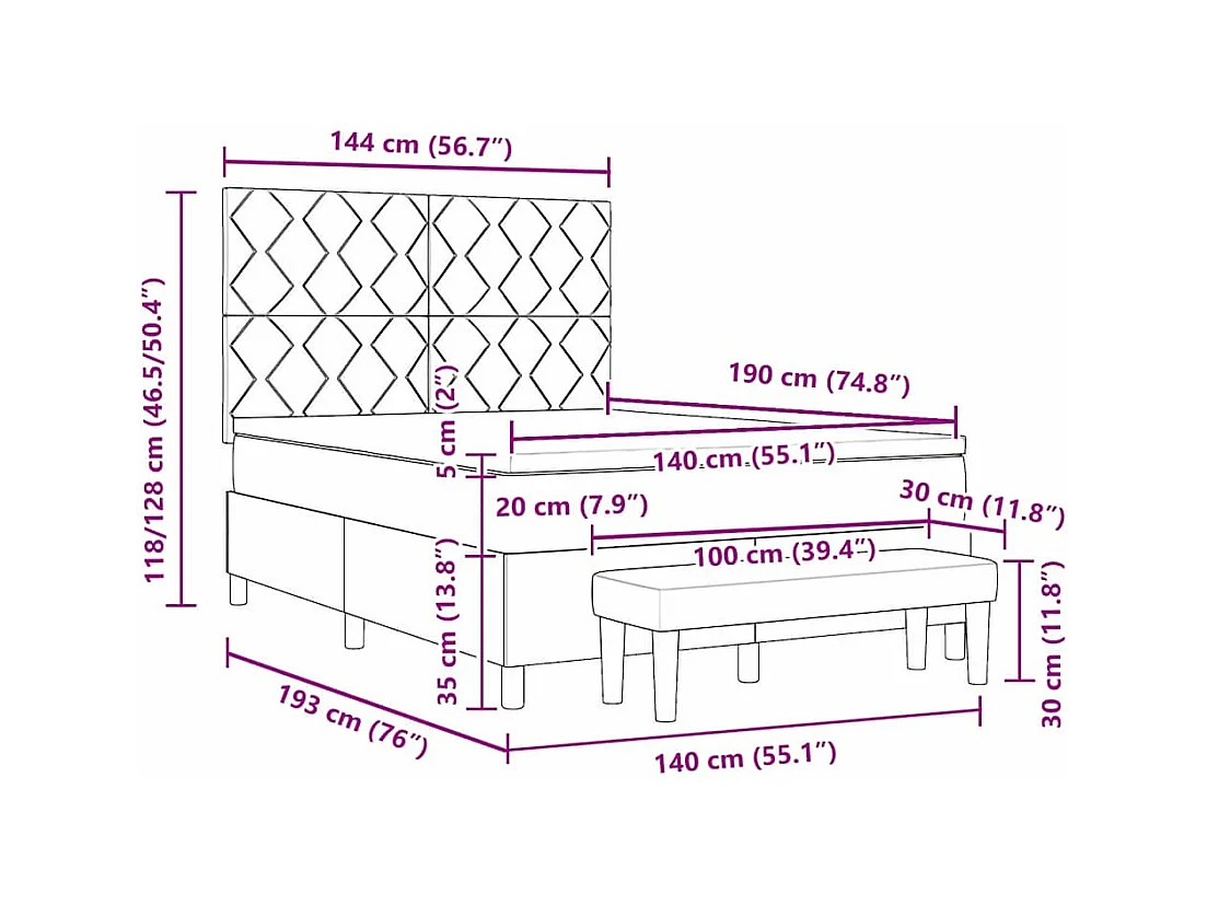 Lit à ressorts avec matelas Gris foncé 140 x 190 cm