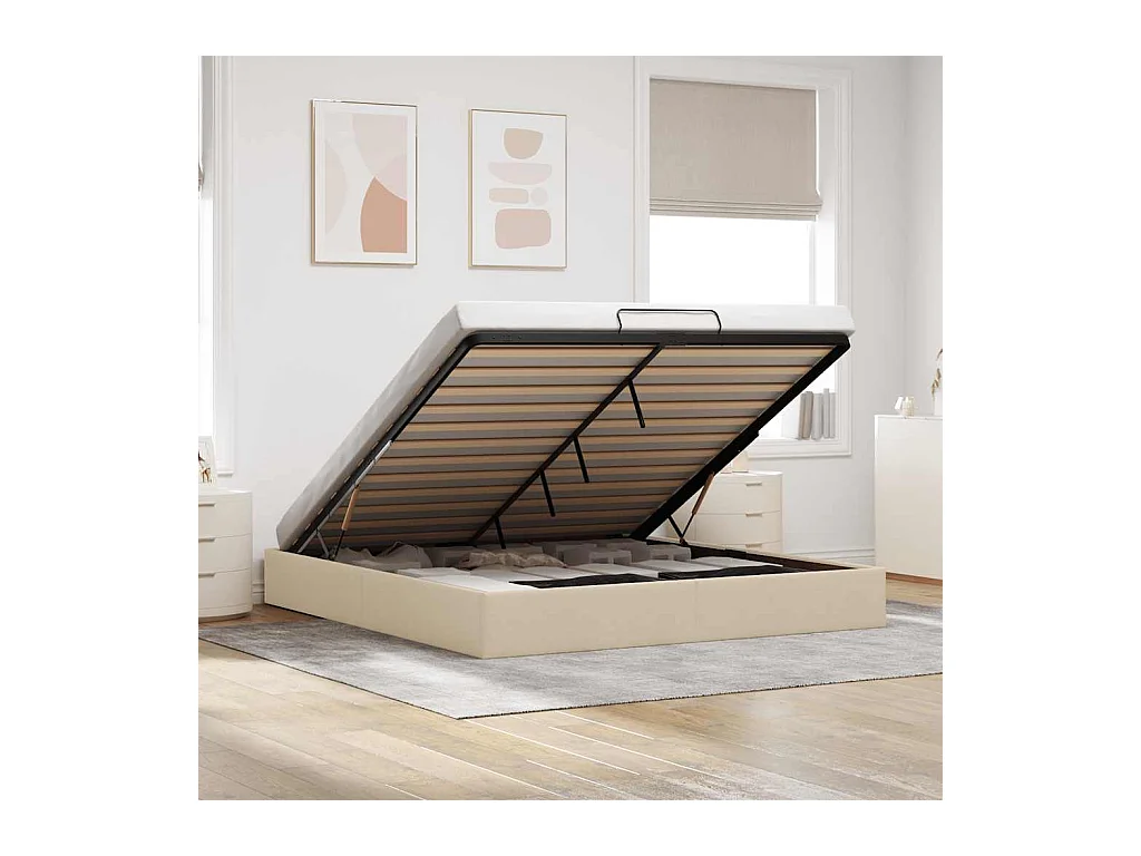 Cadre de lit ottoman sans matelas crème 160x200 cm tissu