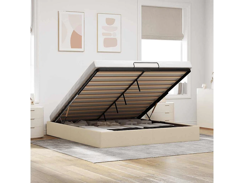 Cadre de lit ottoman sans matelas crème 160x200 cm tissu