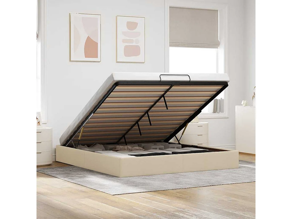 Estrutura cama otomana sem colchão 160x200 cm tecido cor creme