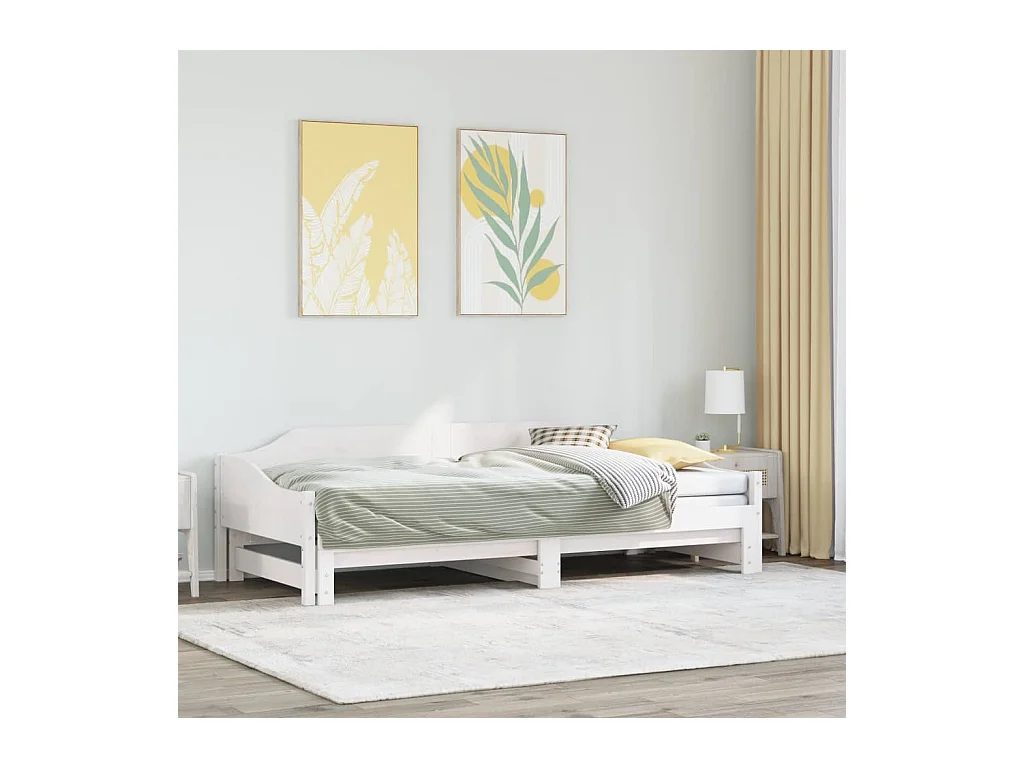 Tagesbett Ausziehbar Weiß 90x190 cm Massivholz Kiefer