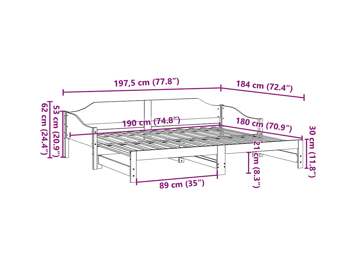 Tagesbett Ausziehbar Weiß 90x190 cm Massivholz Kiefer