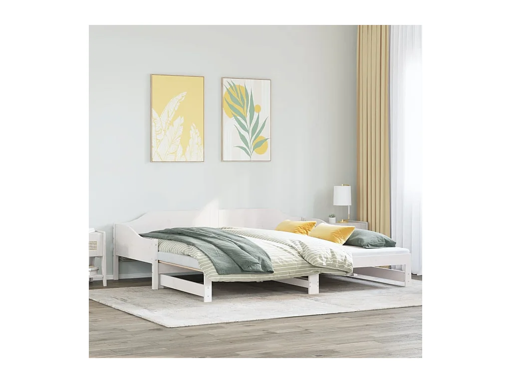 Tagesbett Ausziehbar Weiß 90x190 cm Massivholz Kiefer