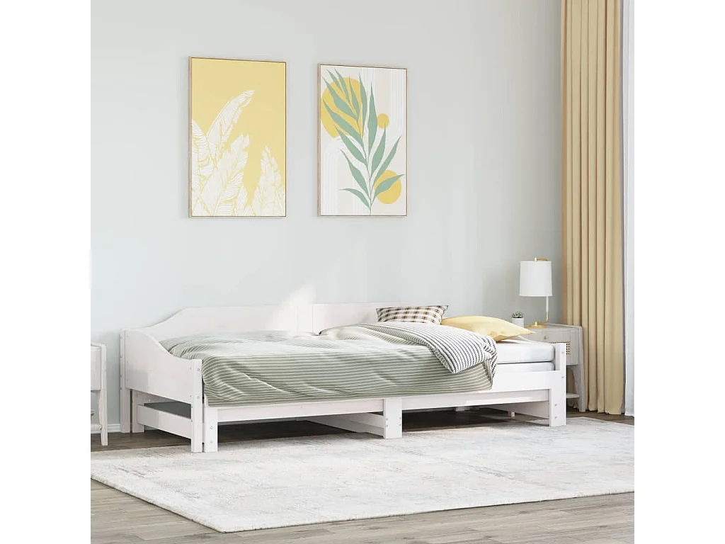 Slaapbank met onderschuifbed 90x190 cm massief grenenhout wit