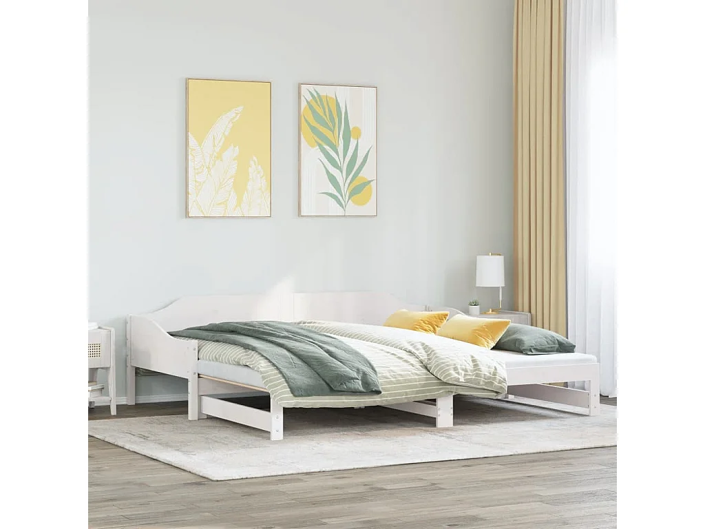 Slaapbank met onderschuifbed 90x190 cm massief grenenhout wit