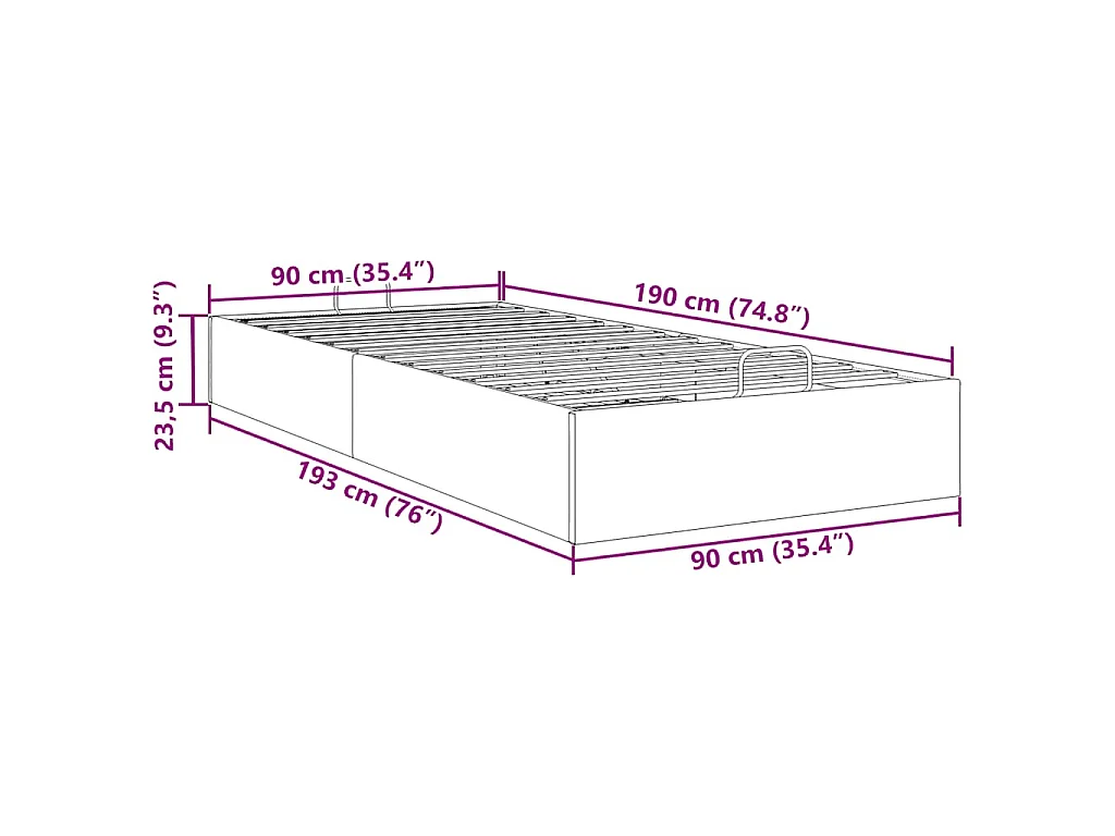 Estrutura de cama otomana sem colchão 90x190 cm cinzento claro