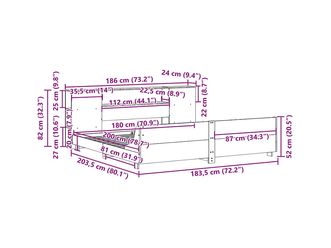 Cadre de lit sans matelas 180x200 cm bois massif de pin