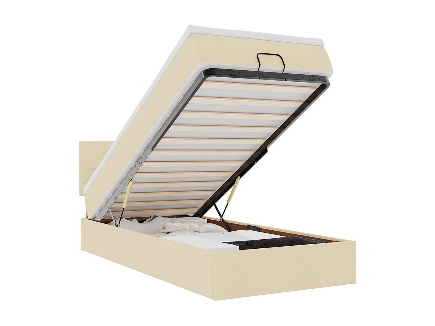 Pouf Letto con Materasso e LED Crema 90x200 cm in Tessuto