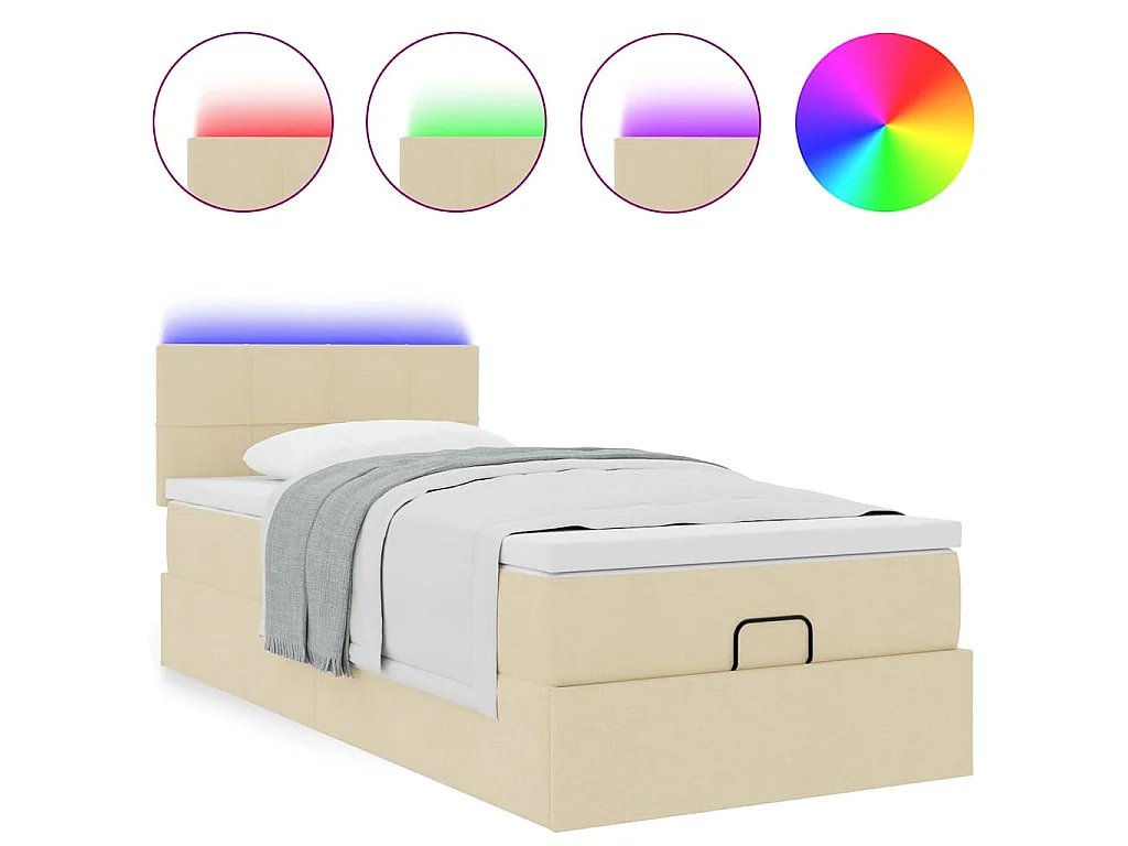 Bed poef met matras en LED's 90x200 cm stof crèmekleurig