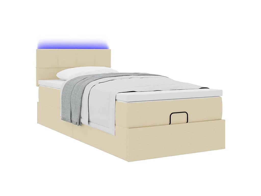 Bed poef met matras en LED's 90x200 cm stof crèmekleurig
