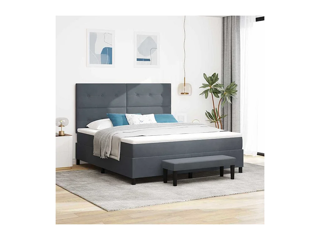 Lit à ressorts avec matelas Gris foncé 180 x 200 cm Velours
